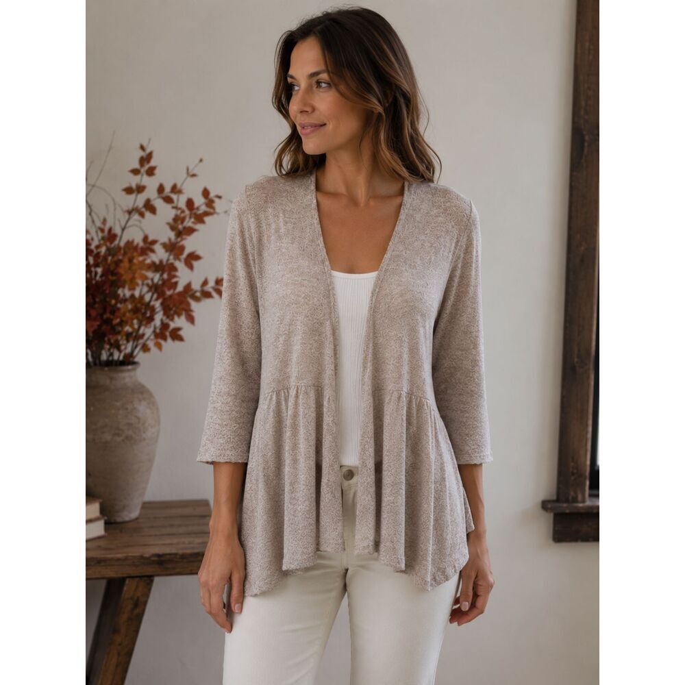 Eileen Fisher Light Brown Open-Front Cardigan | Size Large
